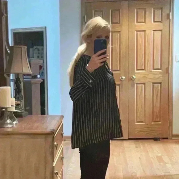 United Colors of Benetton Navy Striped Long Sleeve Blouse L - Picture 8 of 13